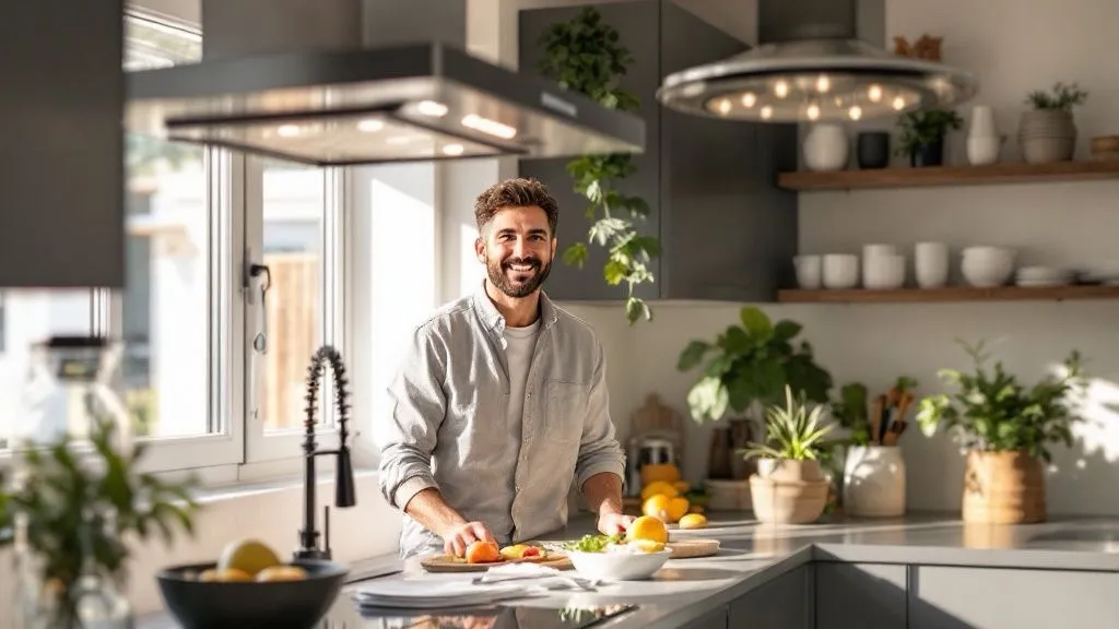 Cocina doméstica con un electrodoméstico