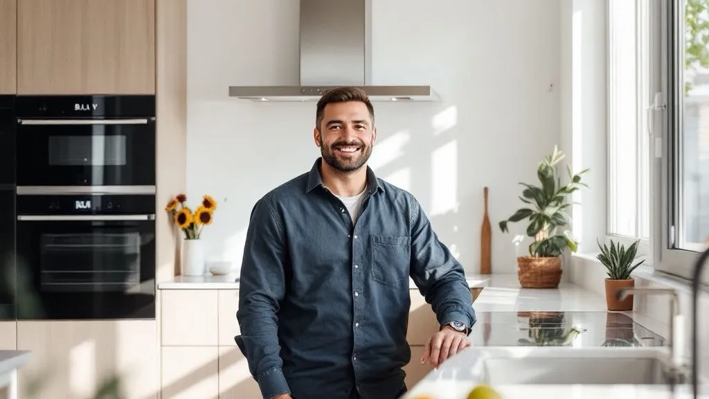 Cocina doméstica con un aire acondicionado