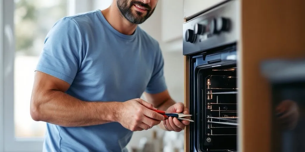 Técnico revisando un electrodoméstico en una vivienda