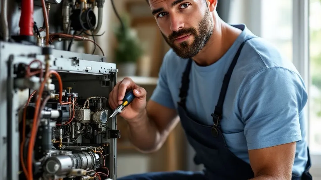 Técnico trabajando sobre un electrodoméstico doméstico