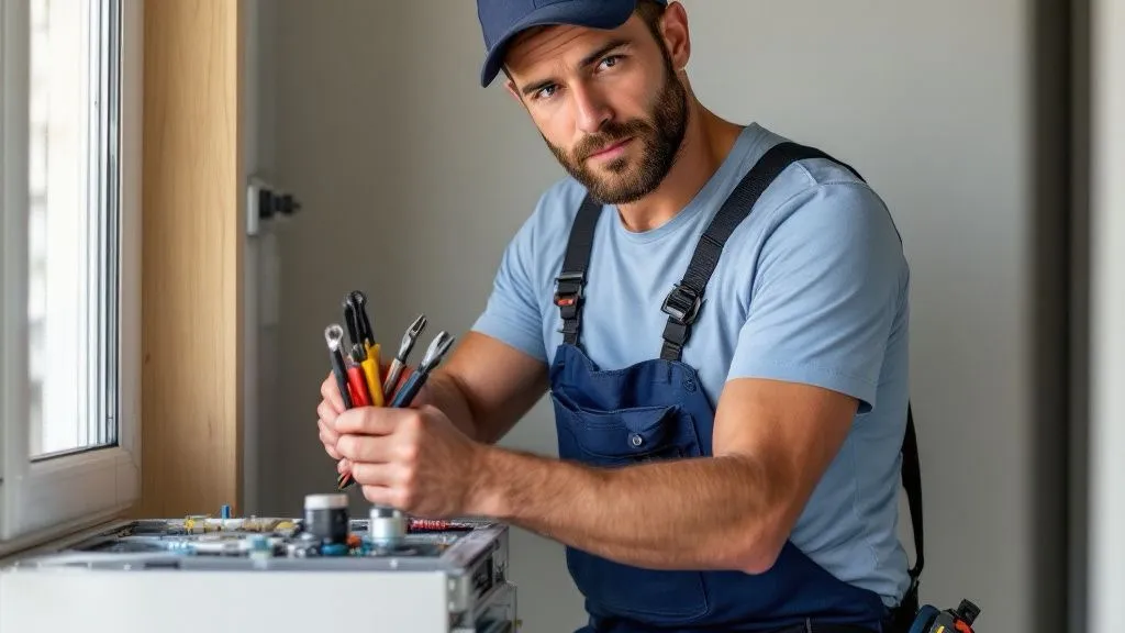 Técnico trabajando sobre un electrodoméstico doméstico