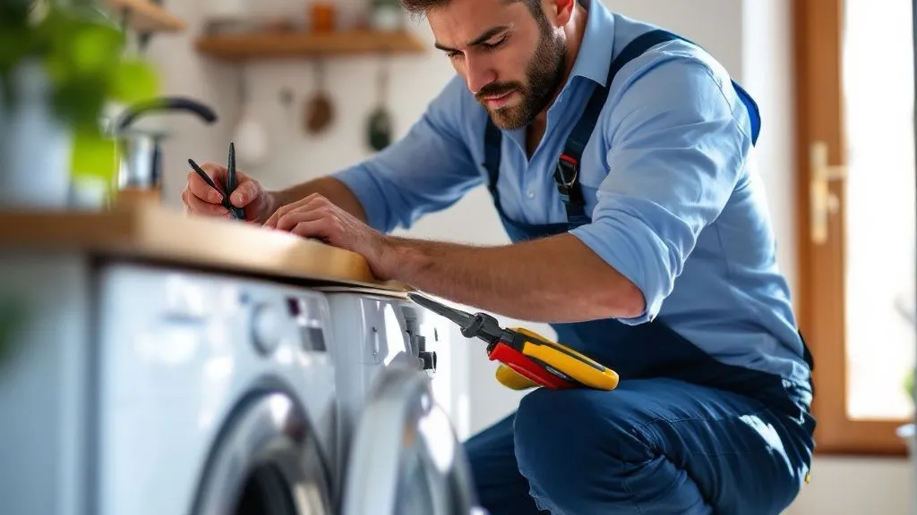 Técnico trabajando sobre un electrodoméstico en garantía