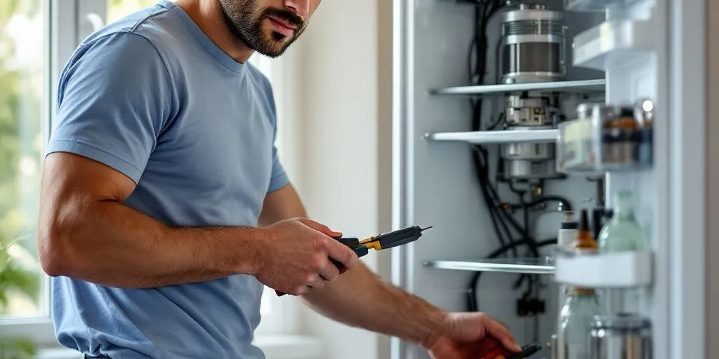 Técnico identificando un repuesto de electrodoméstico