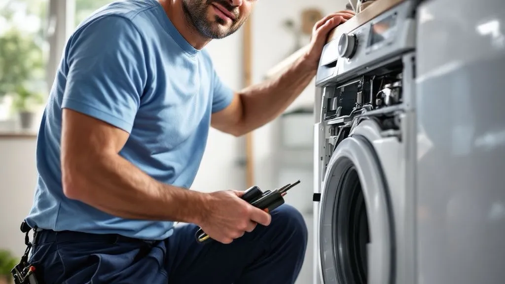 Técnico trabajando sobre un electrodoméstico en garantía