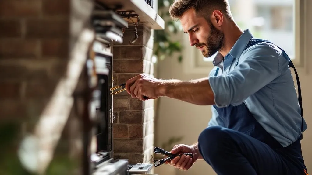 Técnico trabajando sobre la reparación de un electrodoméstico