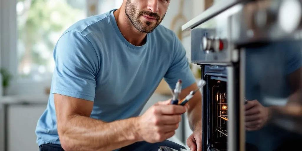 Técnico revisando los quemadores de una cocina de gas